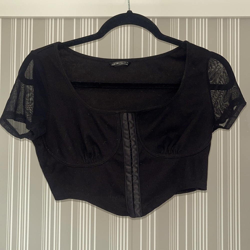Short Mesh Sleeve Cropped Bustier Corset Top Size Small(4)